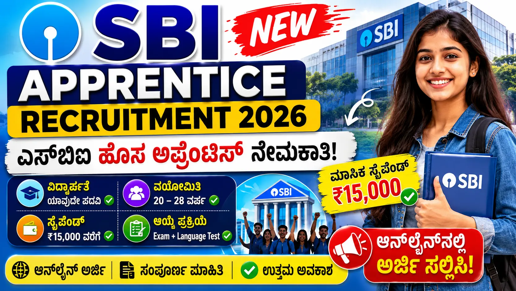 SBI Apprentice Recruitment 2026 Kannada – ಎಸ್‌ಬಿಐ ಹೊಸ ಅಪ್ರೆಂಟಿಸ್ ನೇಮಕಾತಿ 2026 ಅರ್ಜಿ ಆರಂಭ